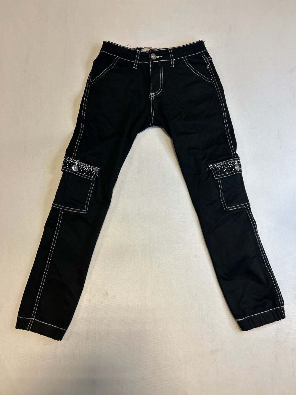 Celebrity Ace Girls Black Cargo Joggers with Rhinestones, Size 14